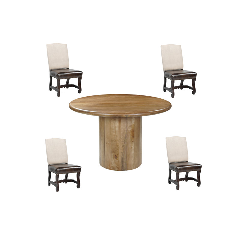 5-Piece Solid Wood Dining Set, Natural