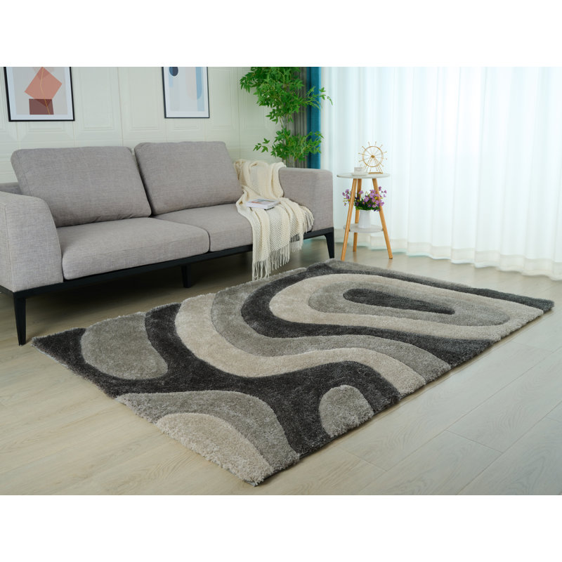 Tapis noir à poils longs Jakelyn, Rectangle 3 pi 5 po x 5 pi 5 po