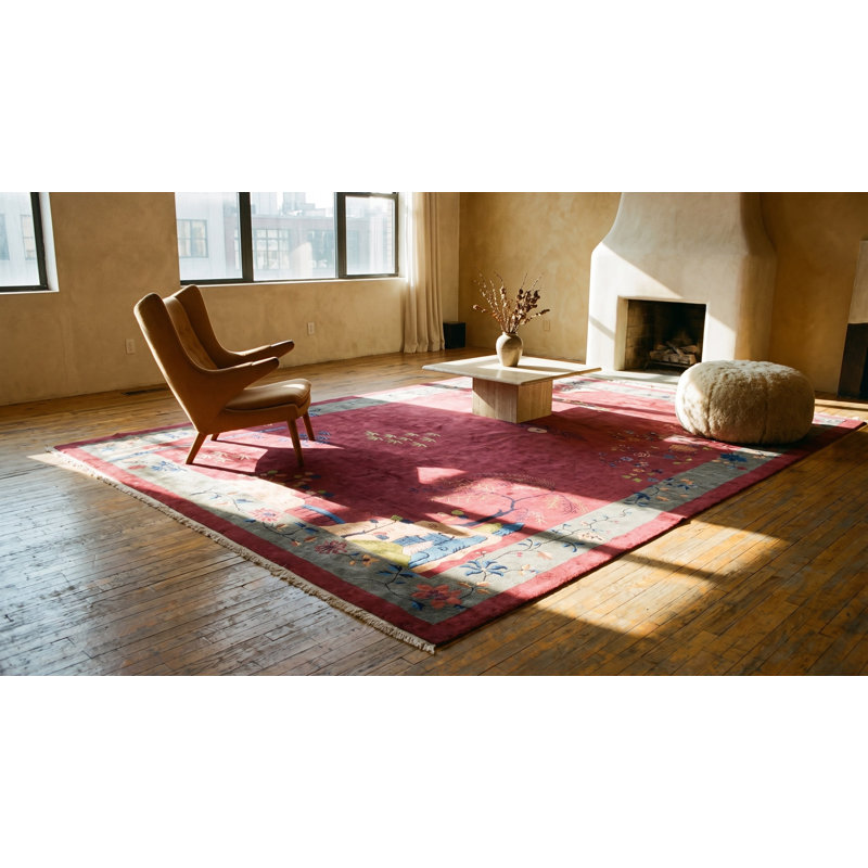 Hand Knotted Wool Area Rug in Pink