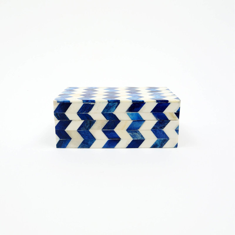 Zany Zigzag Bone & MDF Box – Modern Decorative Storage Solution-6X4X2.5"