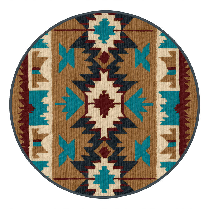 Washable Horse Silhouette Southwestern Area Rug, Round 7'