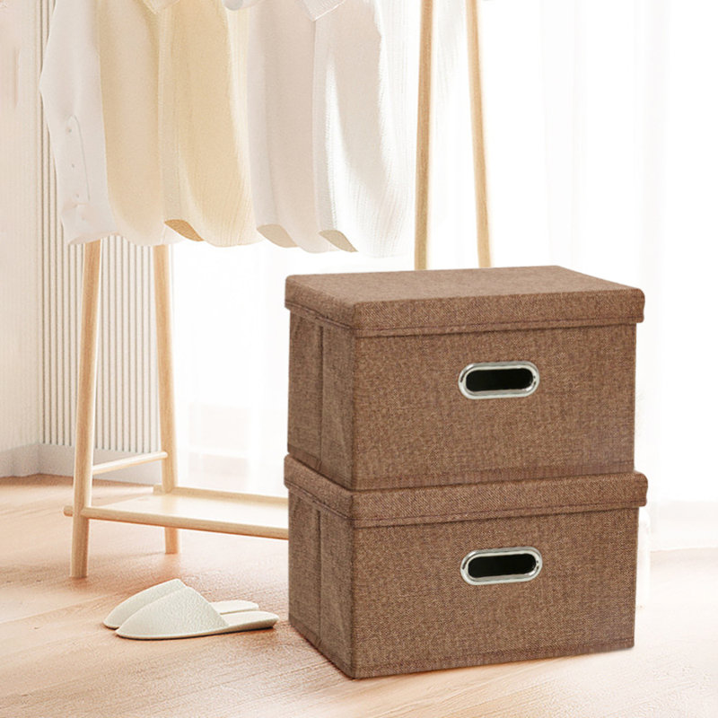 Collapsible Linen Fabric Storage Bin, Brown