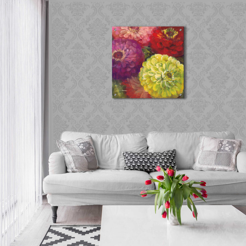 «Zinnia Gala I» par Carol Rowan, H 24 po x l 24 po x P 0,2 po
