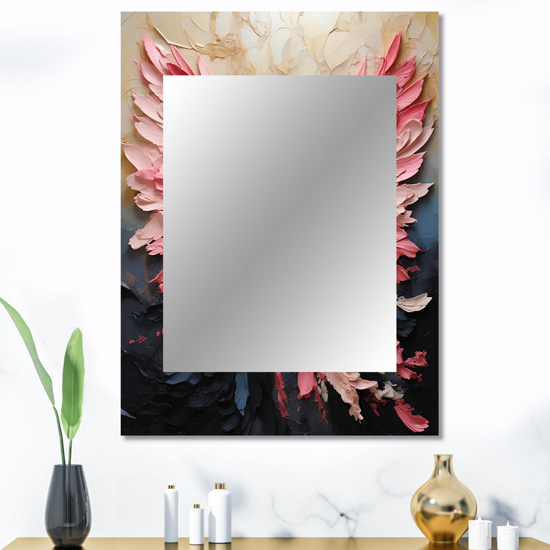 Ailes d'ange roses et dorées - miroir spirales abstraites, miroir mural décoratif rose, impression d'art en métal