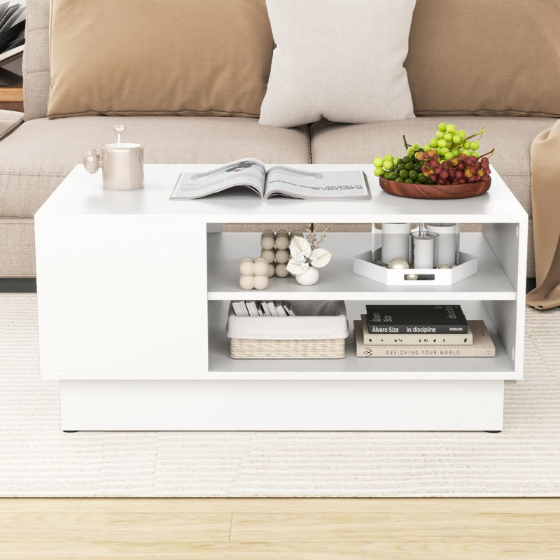 Pedestal Coffee Table with Storage, White