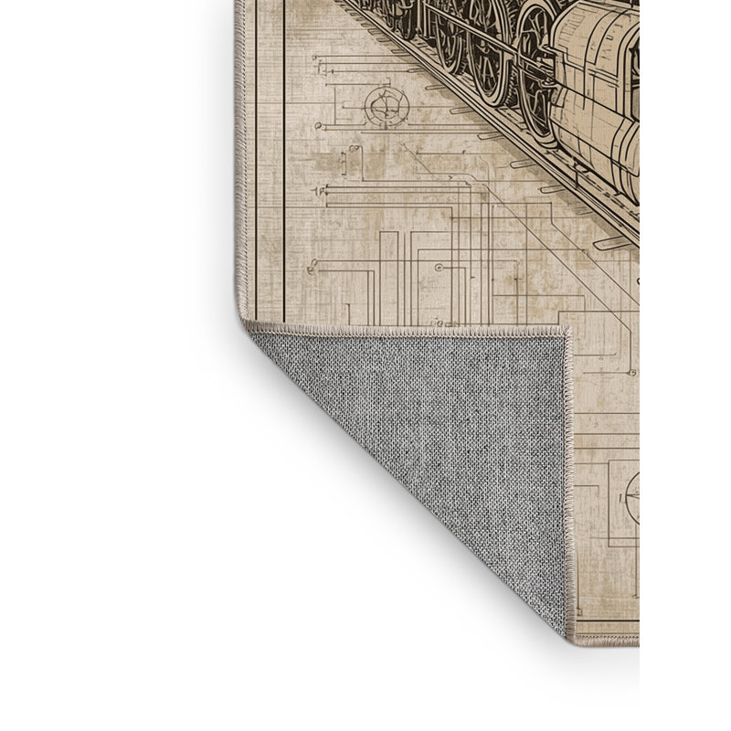 Tapis beige industriel lavable à la machine à motif de locomotive Paizley, 5 x 8