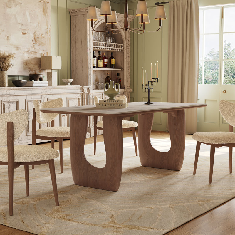 71" Stone Dining Table for 6 with Unique Solid Ash Wood Legs, Snow Mountain Stone Tabletop
