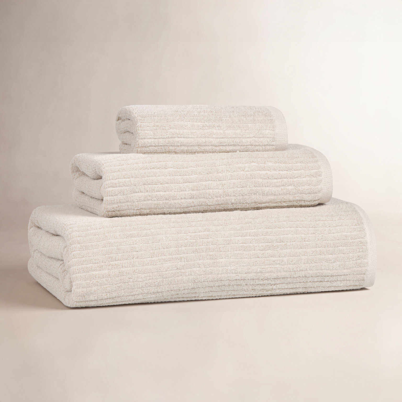 Amberg 3-Piece Ribbed Cotton Towel Set, Beige