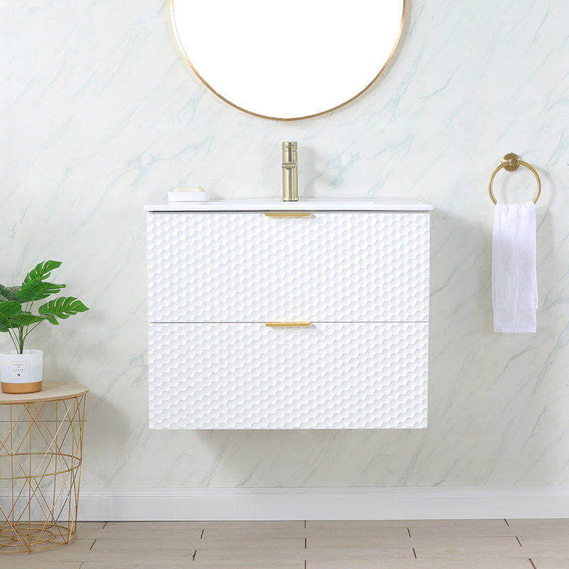 Meuble-lavabo flottant simple 30 po avec comptoir en céramique
