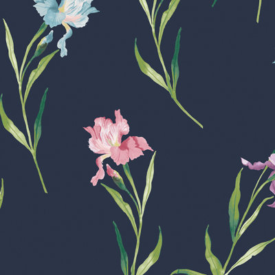 SAMPLE-Laura Ashley Hawling Irises Soft Natural Wallpaper