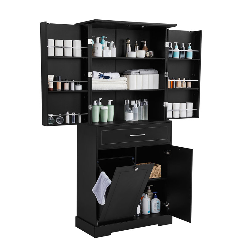 Armoire de rangement de salle de bain avec panier à linge inclinable