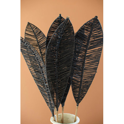  Feuille d'ange décorative sculptée noire - motif floral séché H 60 po, ensemble de 6