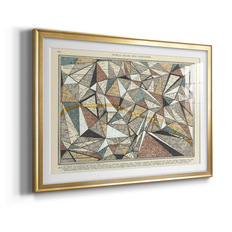 Carte moderne de Paris - Carte du monde vintage, encadrée sous verre acrylique, décoration murale pour bureau ou bibliothèque