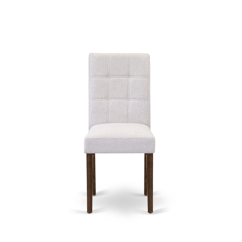 Amelius Parsons Kitchen Chairs - Mist Beige Polyester Fabric Padded Seat and Button Tufted Chair Back – Antique Walnut Finish, SET OF 2