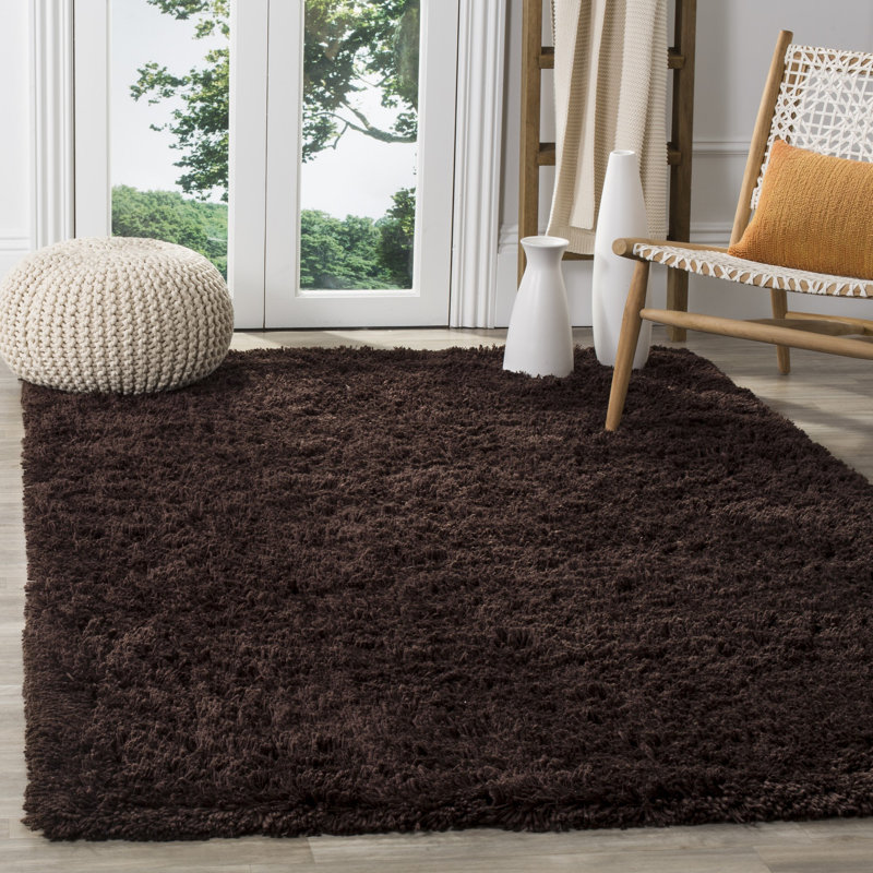 Tapis chocolat à poils longs Assar, Rectangle 8 pi 6 po x 11 pi 6 po