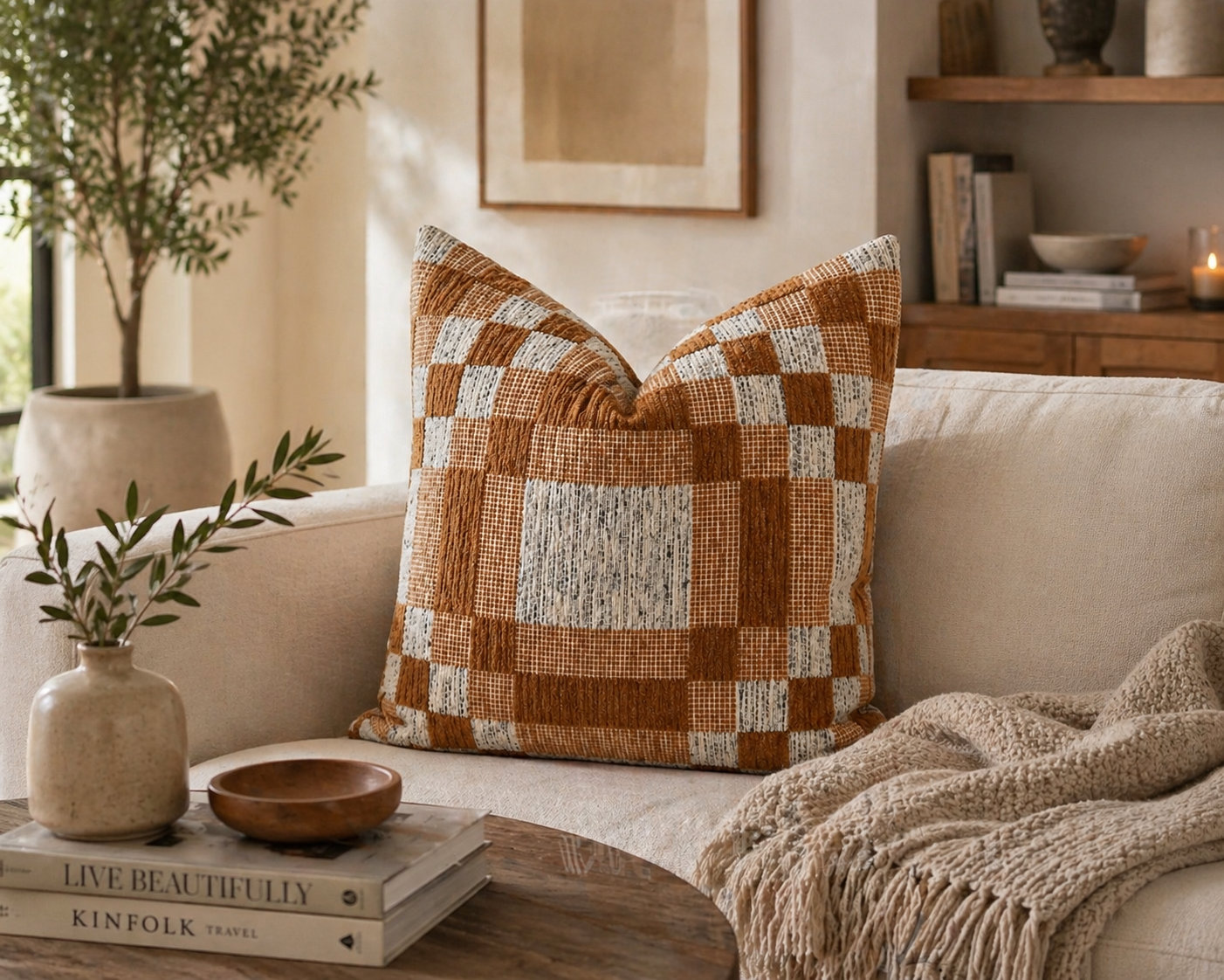 Langdon Shapes Throw Pillow, Mustard, 24'' H x 24'' W