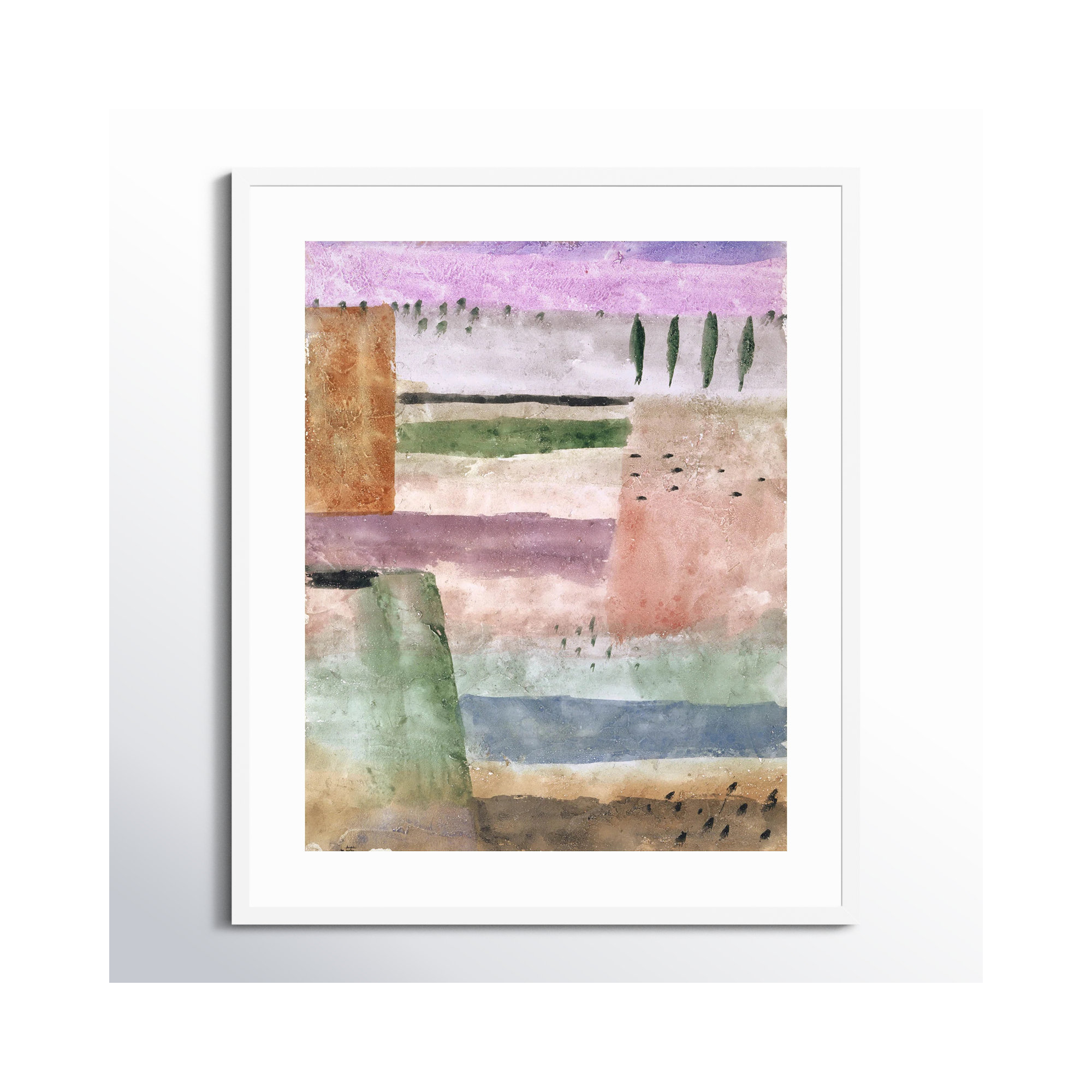 Landscape with Poplars by Paul Klee Wood Framed Wall Art Print, White , 33" H x 28" W