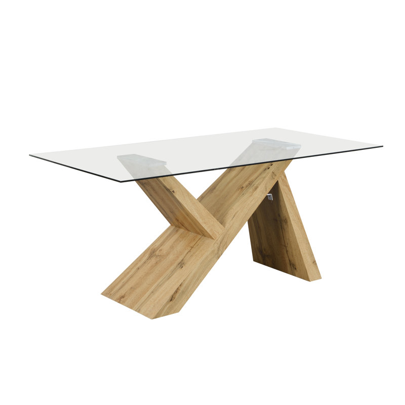 Kreider Glass Top Dining Table, Oak/Transparent