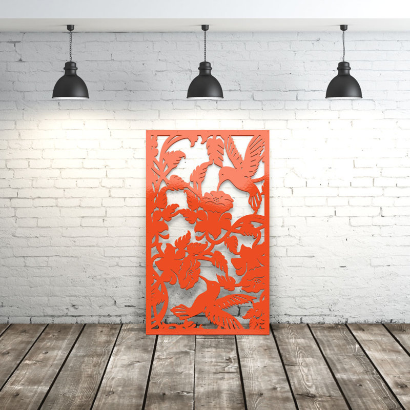 Panneau d'intimité en aluminium découpé au laser Humming Bird - art mural extérieur thermolaqué en métal, cloison décorative