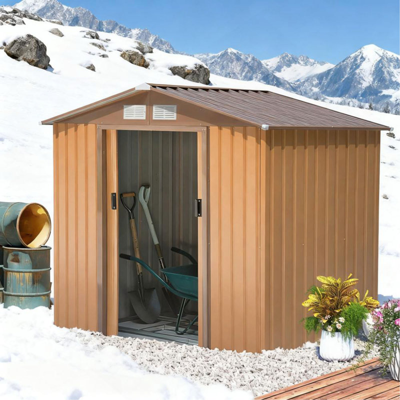 7' x 4' Outdoor Storage Shed, Garden Tool House w/ Foundation Kit Vents, Yellow