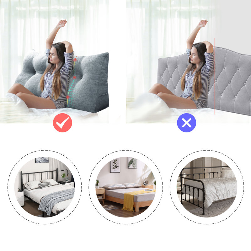 Linen Blend Gray Headboard Reading Wedge Pillow for Bed Rest Back Support, 20" H x 59" W x 8" D