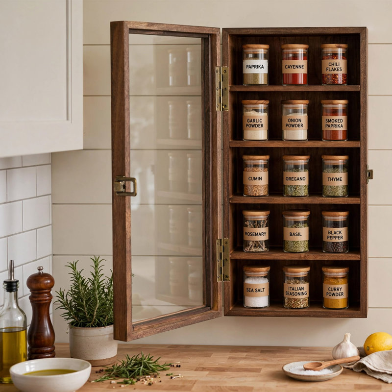 Vitrine murale en bois avec porte vitrée, armoire de rangement à 5 tablettes
