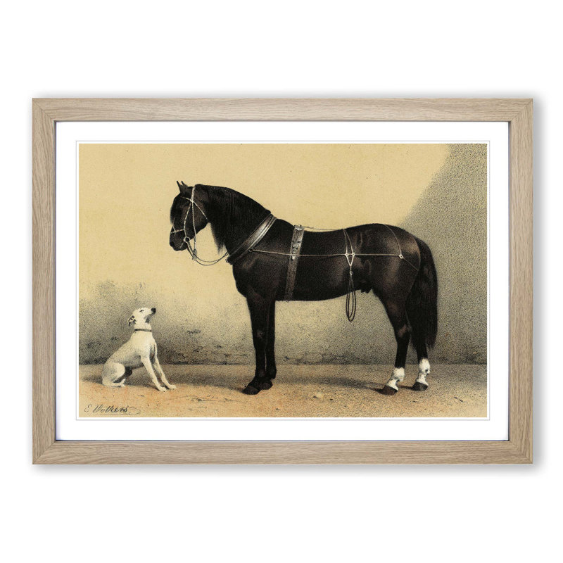Horse and Hound by Emil Volkers - Picture Frame Painting Print on MDF, 27cm H x 36cm W x 2cm D, Oak Framed