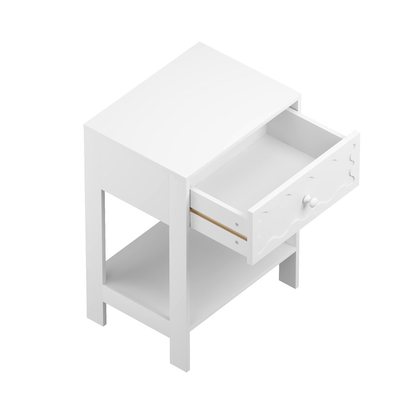 Table de chevet avec tiroir et tablette ouverte, table de chevet à motif de vagues moderne, table de bout à cadre en bois massif pour chambre à coucher, salon, petits espaces
