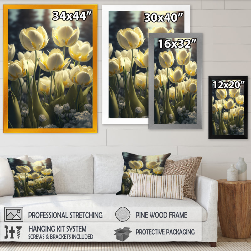«Blooming Tulips at Dawn II», reproduction sur toile, Cadre photo noir, H 20 po x l 12 po x P 1 po