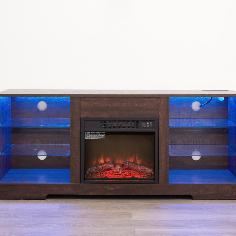 21 Tv Stand With Electric Fireplace And Storage Cabinets - 58" X 15.5" 24.4", Fits 32 62" Tvs, Finish Cabinet Adjustable Flame Space Width, 18" Fireplace, Up To Tv, Black