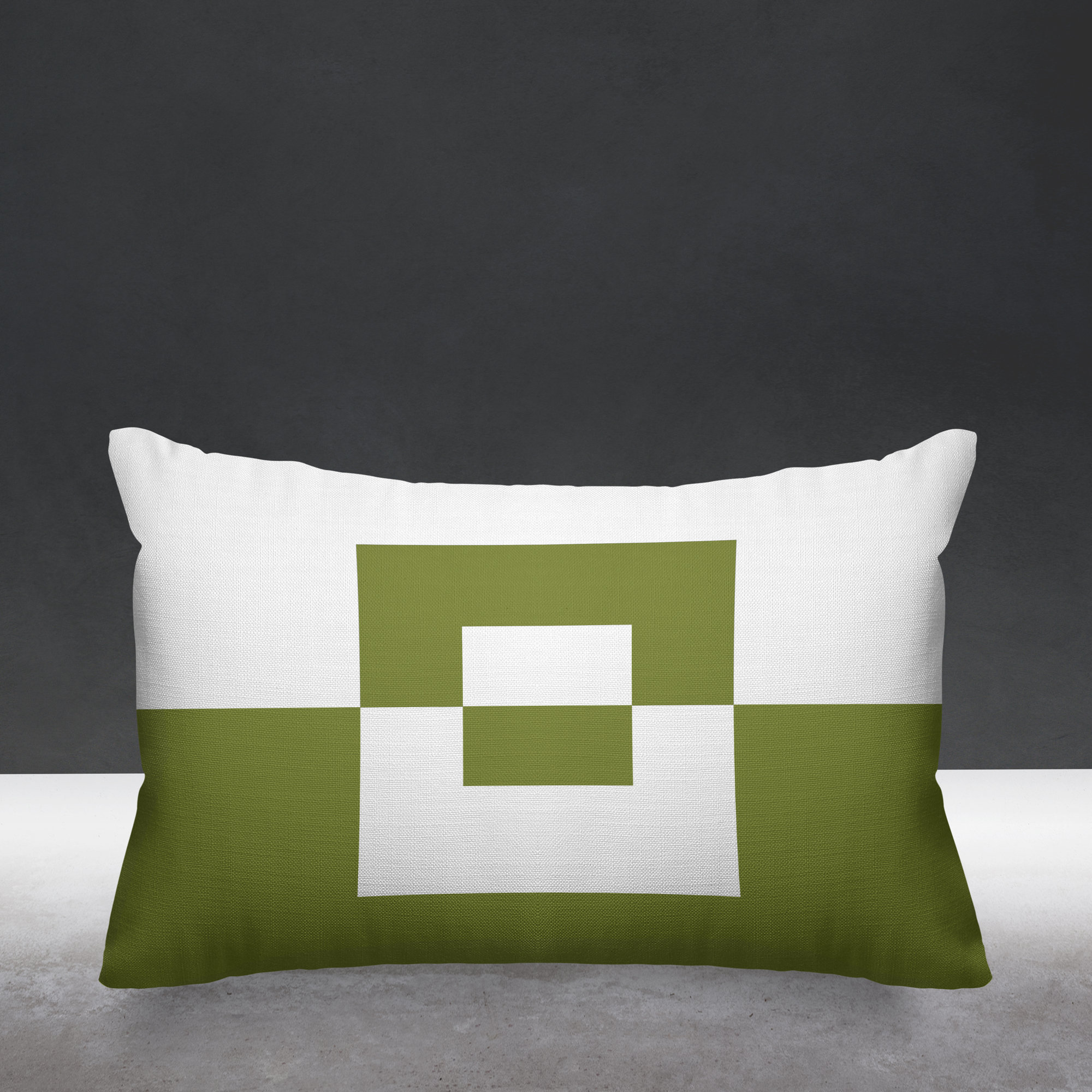 Luella Geometric Indoor/Outdoor Lumbar Throw Pillow, Olive Green