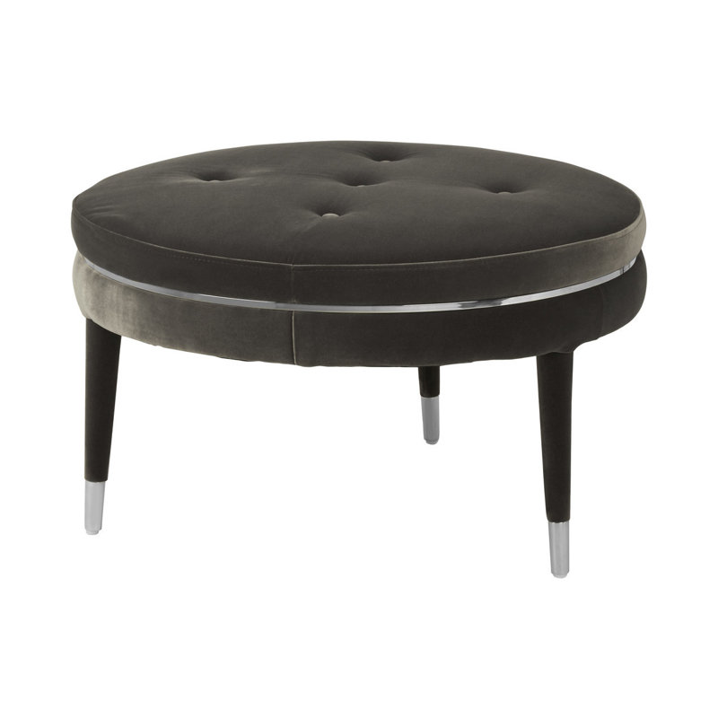 Reuben 76cm Wide Tufted Round Solid Colour Ottoman, Black, Black