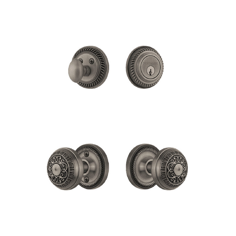 Nostalgic Warehouse Rope Rosette Entry Set with Egg & Dart Knob, Antique Pewter, 2.375
