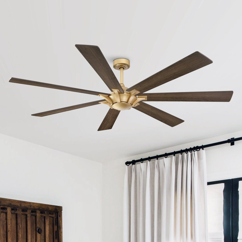 72" 7 - Blade Windmill Large Ceiling Fan without Lights with Remote Control, Gold