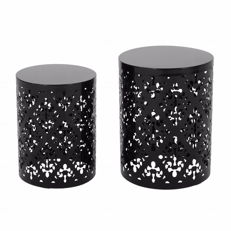 Metal Set Of 2 Patio End Table, Black