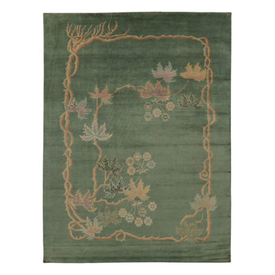 Rug & Kilim’S Chinese Art Deco Inspired Rug, Green With Elegant Vine Scroll
