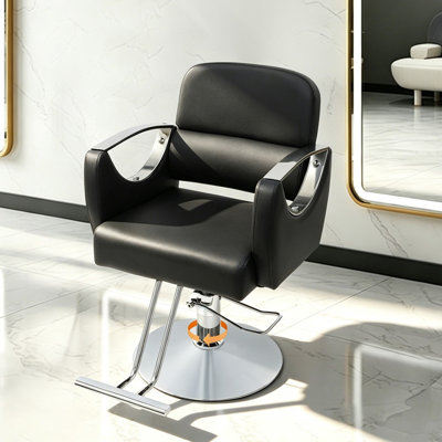 Black Salon Chair, 360° Rotating Barber Chair, Hydraulic Adjustable Height Hairdresser Chair with Foot Pedal, Salon Barbershop Home Spa Use