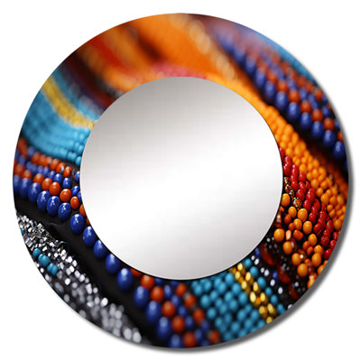African Tribes Samburu Beadwork I - African Tribal Large Wall Mirror, Global Round Decorative Mirror, Printed Metal Art