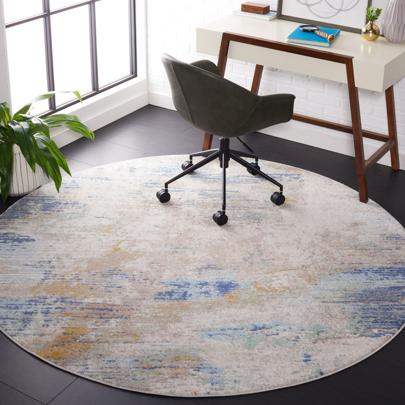 Tapis Strasser 504 en beige / bleu-vert, Rond 6 pi 7 po