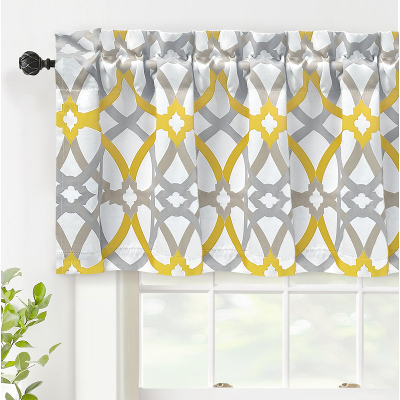Cantonnière occultant à motif géométrique pour fenêtre Jasso, L 52 po x L 18 po, Spirale géométrique, Jaune Alexander / gris