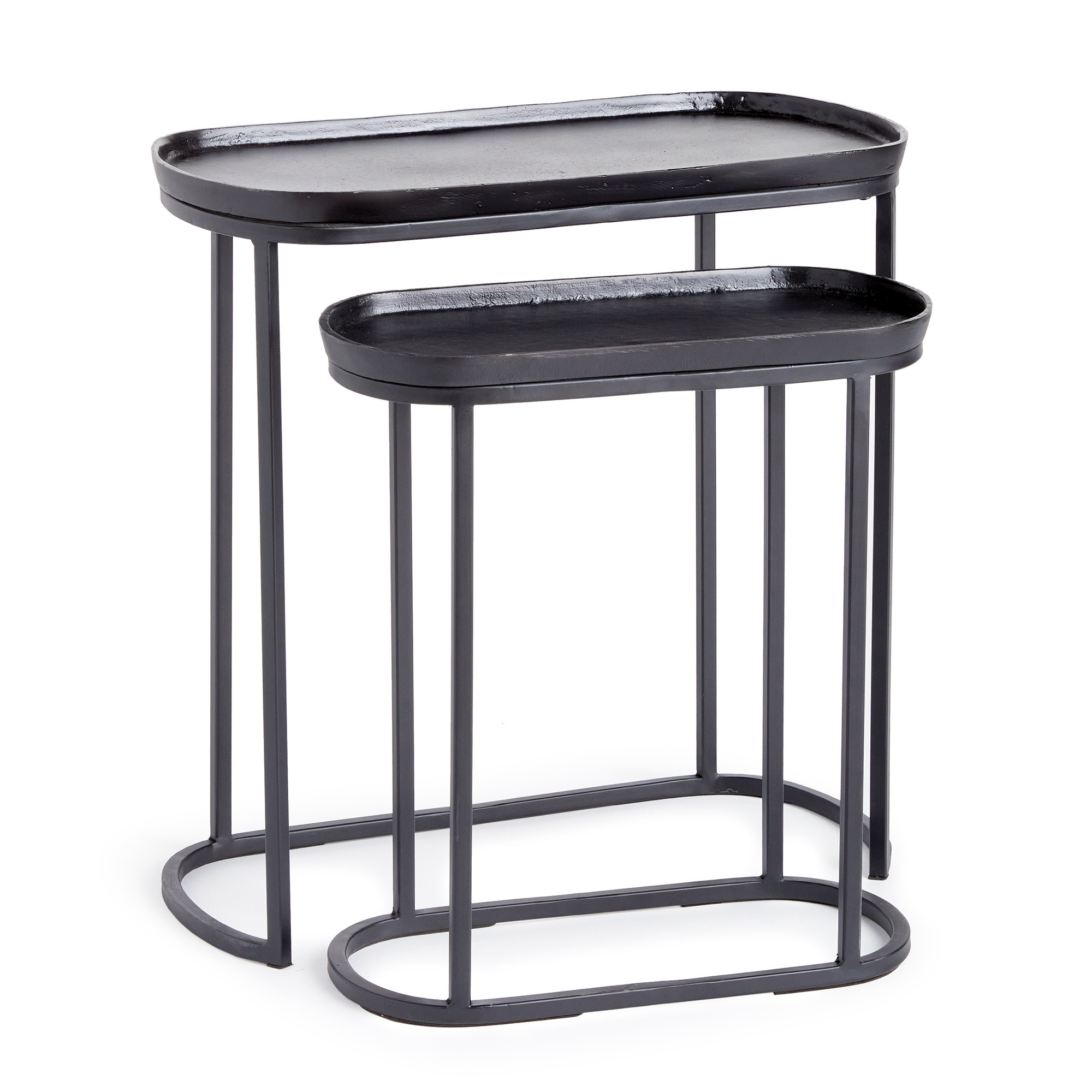 Cato Tandem Electroplated Cast Aluminum Nested Console Tables, Set of 2, Black