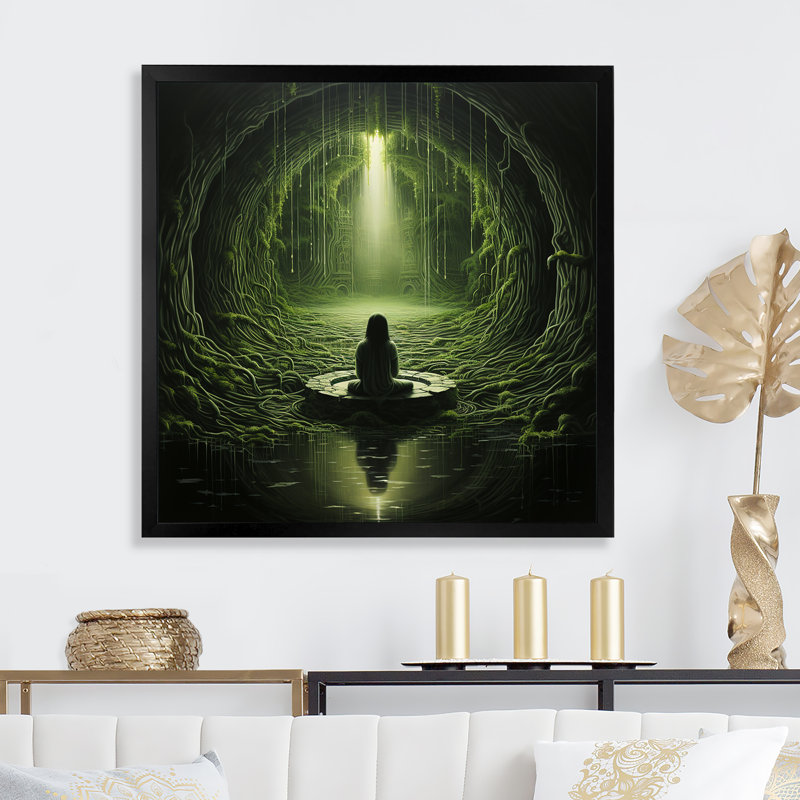 Vert intérieur sanctuaire méditation - impression, H 16 po x l 16 po x P 1 po, Cadre simple noir