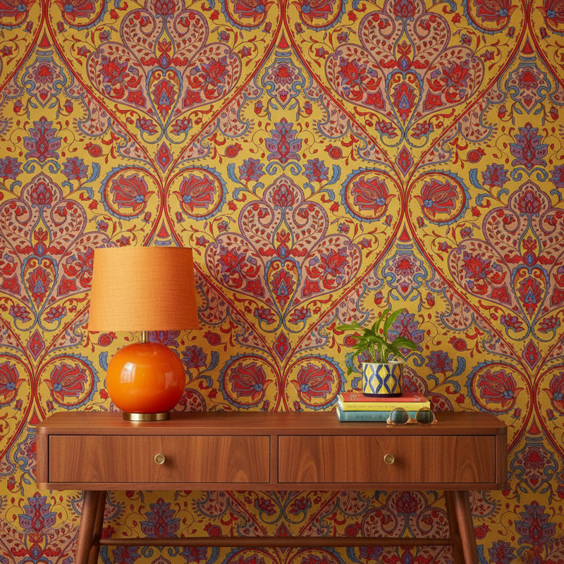 Papier peint floral, motif décoratif bohémien à motif cachemire