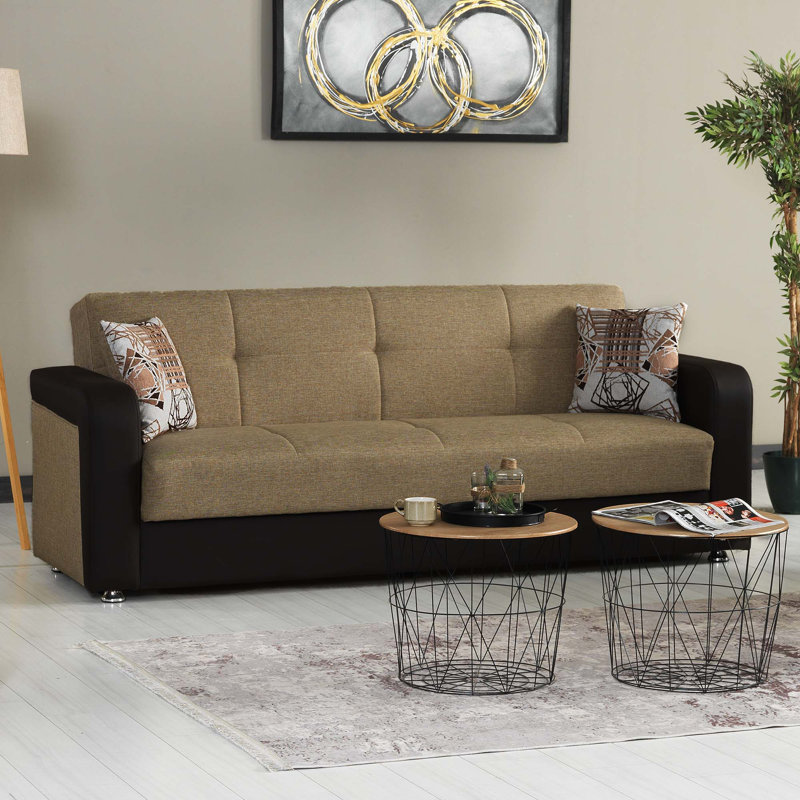 Brown Faux Leather Convertible Sleeper Sofa with Storage