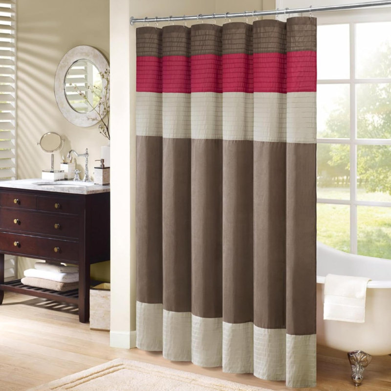 Polyester Shower Curtain Set, Red/Brown