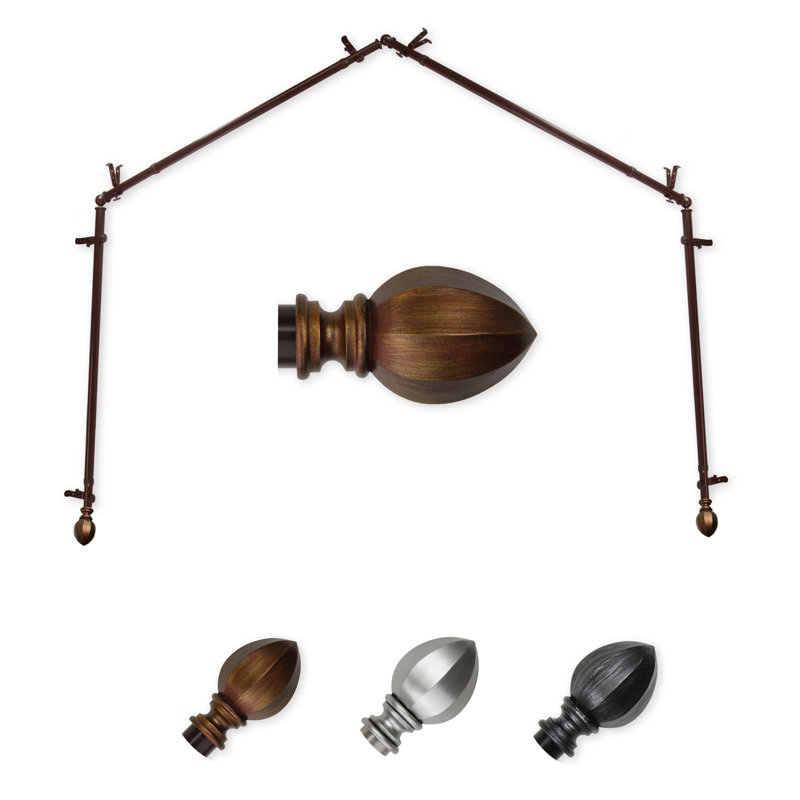 Judi Steel Adjustable 0.81'' Bay Window Single Curtain Rod, Cocoa, 28"-48" (each side)