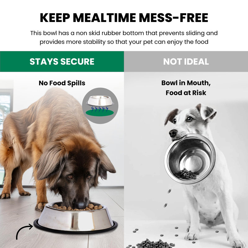 Stainless Steel Non-Skid Pet Bowl with Rubber Base, 96 oz