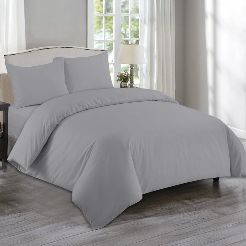 Microfiber No Pattern Duvet Cover Set with Pillowcases, Silver, Single Duvet Cover + 2 Standard Pillowcases