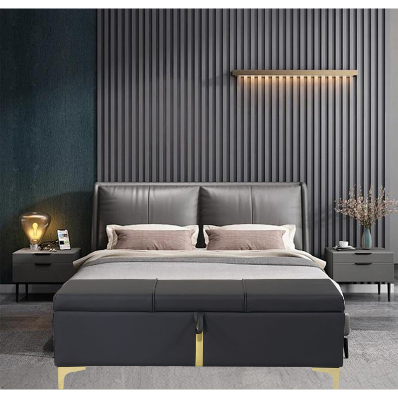 Zeger Upholstered Storage Bench, Black