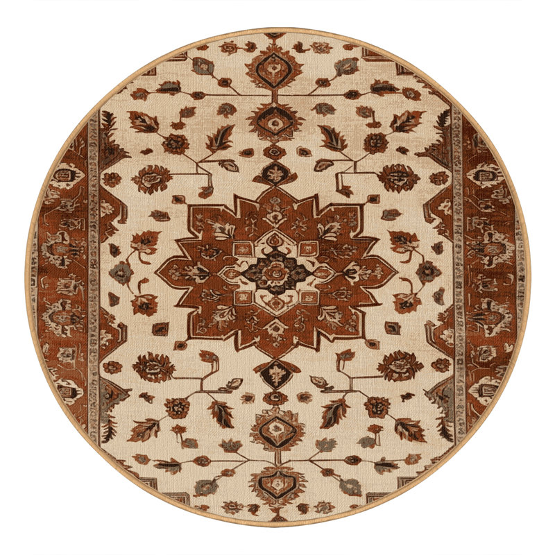 Machine Washable Persian Brown Area Rug, Round 3'